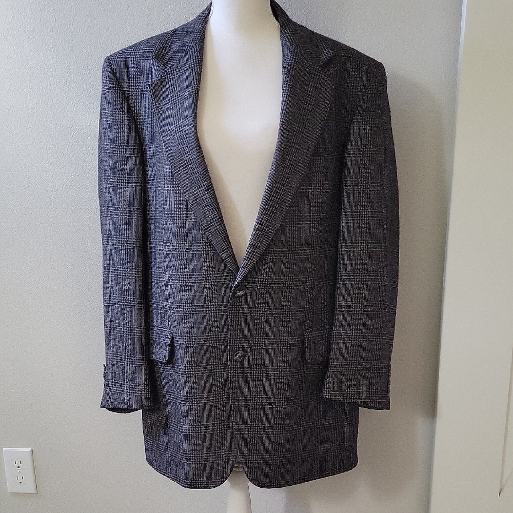 Loro Piana Black Blue Checkered Blazer Nordstrom Classic 42L 100% Camel Hair